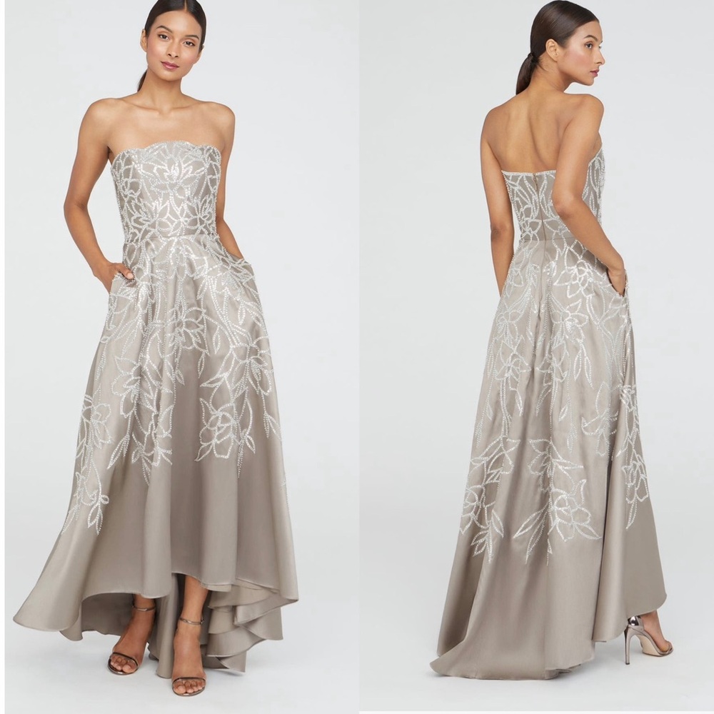 Theia Women's Pamela Embellished Mikado Strapless High Low Evening Gown Size 4 - Picture 3 of 15